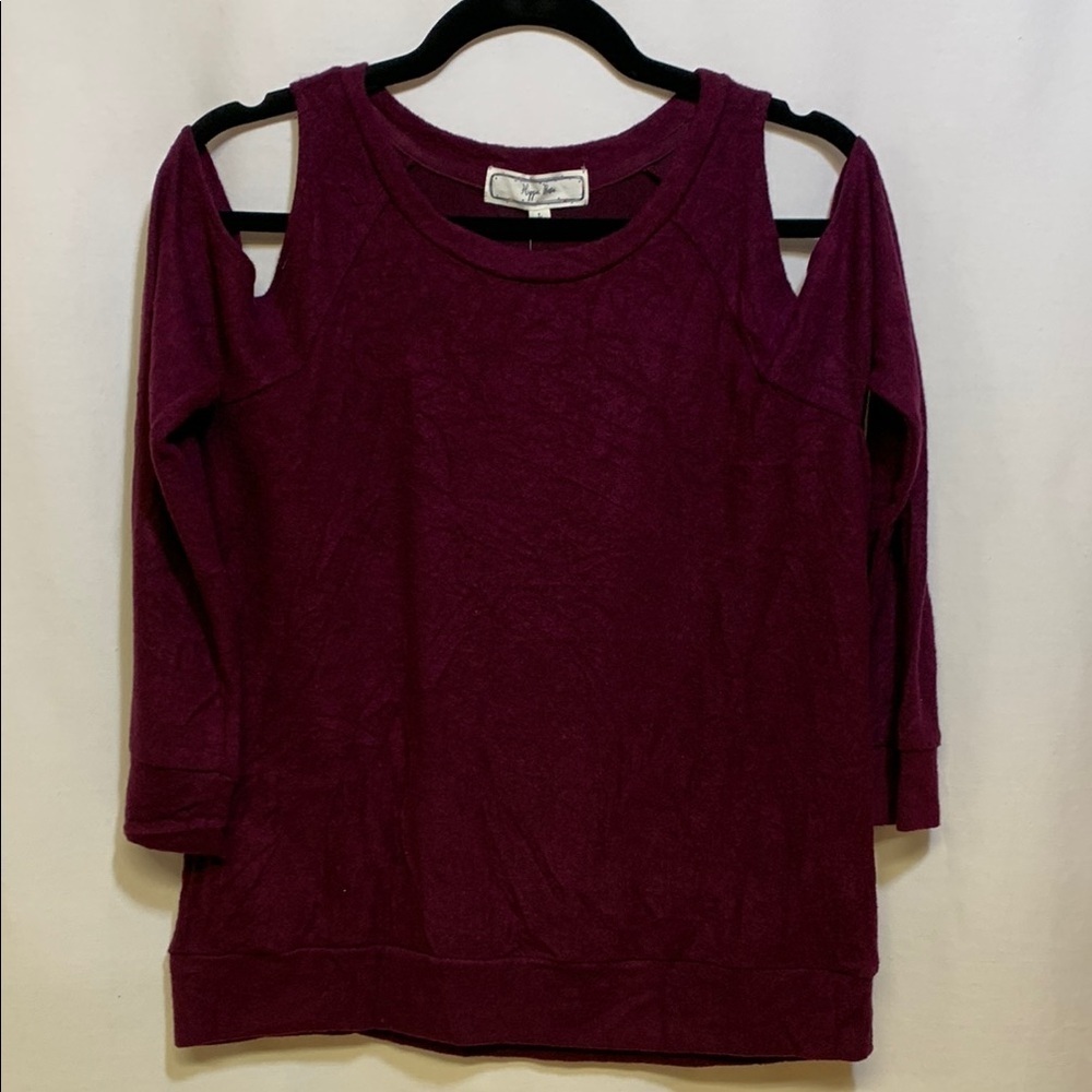 Hippie Rose Burgundy 3/4 Sleeve Cut Out Sweatshirt